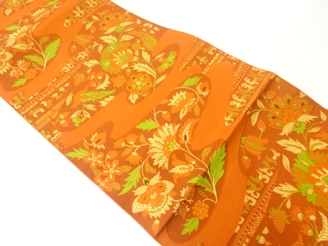 JAPANESE NAGOYA OBI / WOVEN FLORAL PLANTS